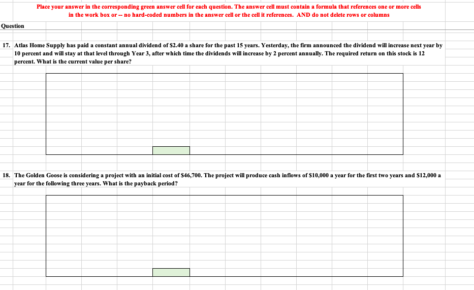 Place your answer in the corresponding green answer cell for each