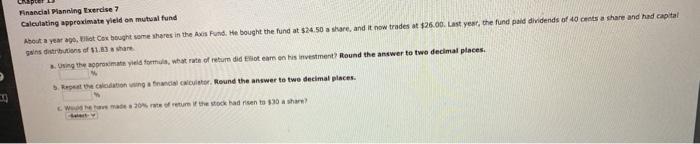  Financial Planning Exercise Calculating approximate yield on mutual fund About a