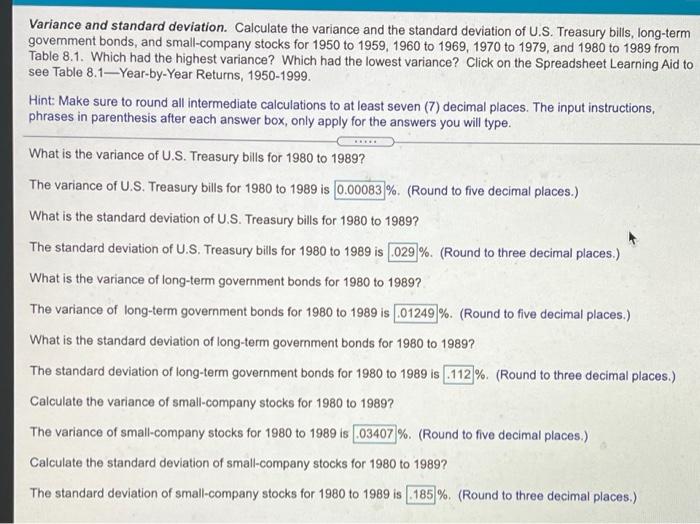 heres the data with it. work on excel please Variance and standard