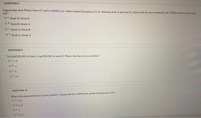 stock A and returns on the market under the four scenarios. Scenario