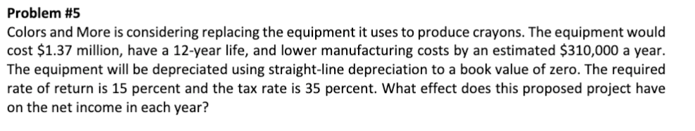  Problem #5 Colors and More is considering replacing the equipment it