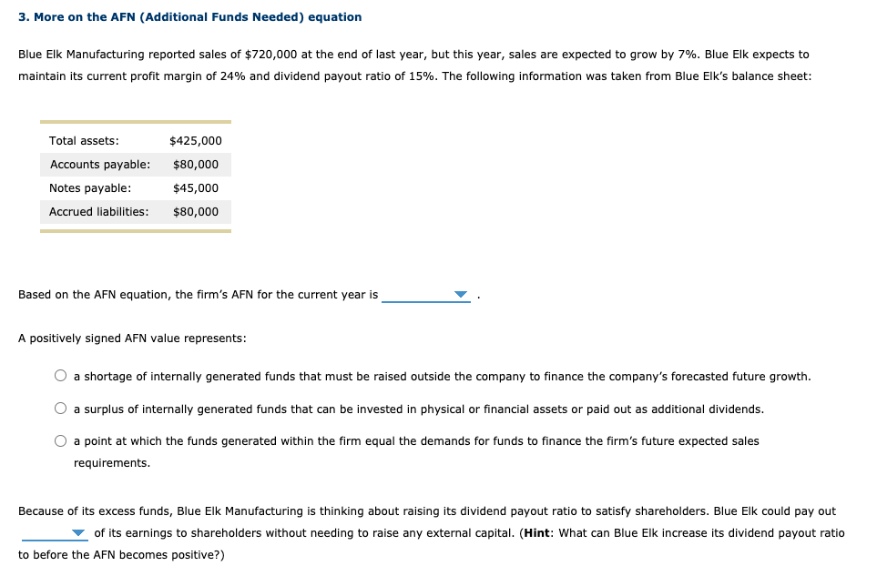 3. More on the AFN (Additional Funds Needed) equation Blue Elk