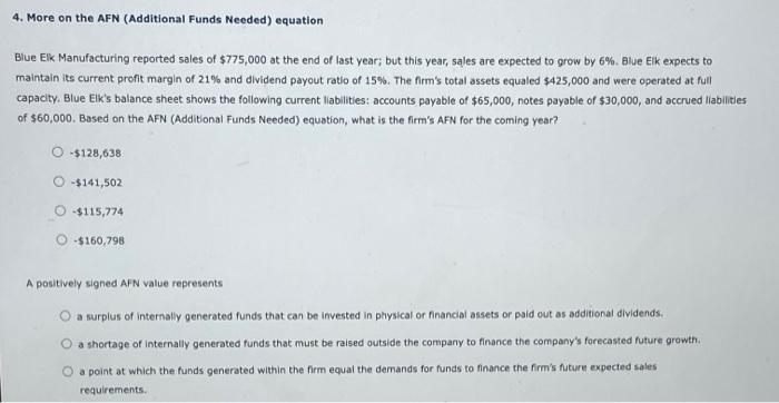  4. More on the AFN (Additional Funds Needed) equation Blue Elk