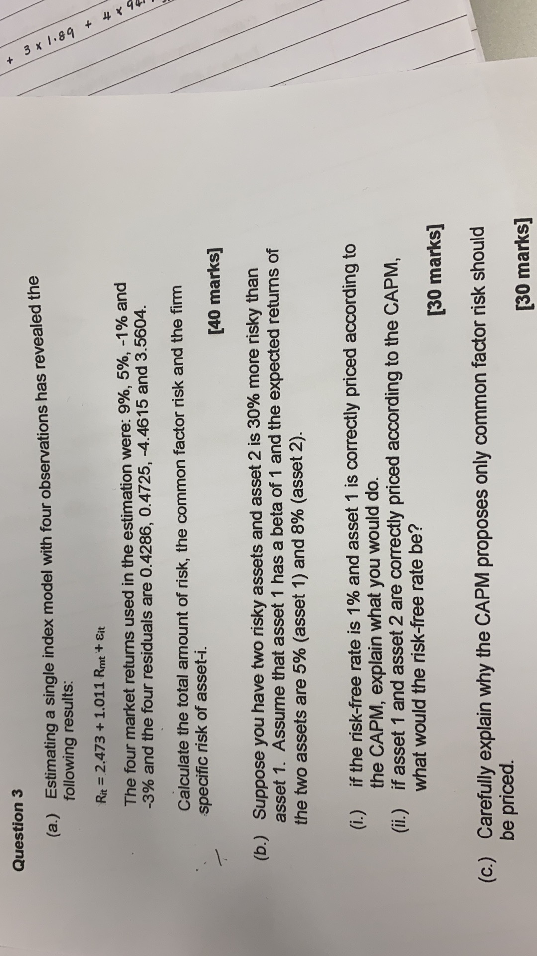  Question 3 (a.) Estimating a single index model with four observations