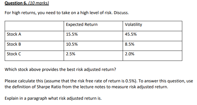  Question 6. (10 marks) For high returns, you need to take