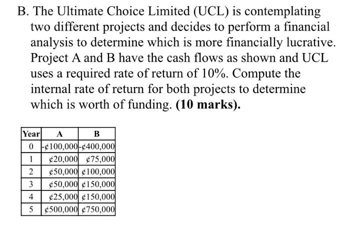  B. The Ultimate Choice Limited (UCL) is contemplating two different projects