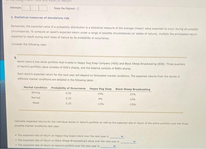  NSN or retum Attempts Keep the Highest/2 2. Statistical measures of