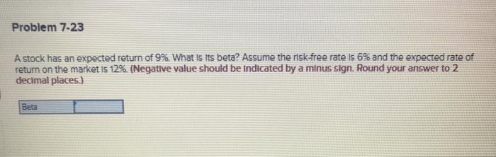  Problem 7-23 A stock has an expected return of 9% What