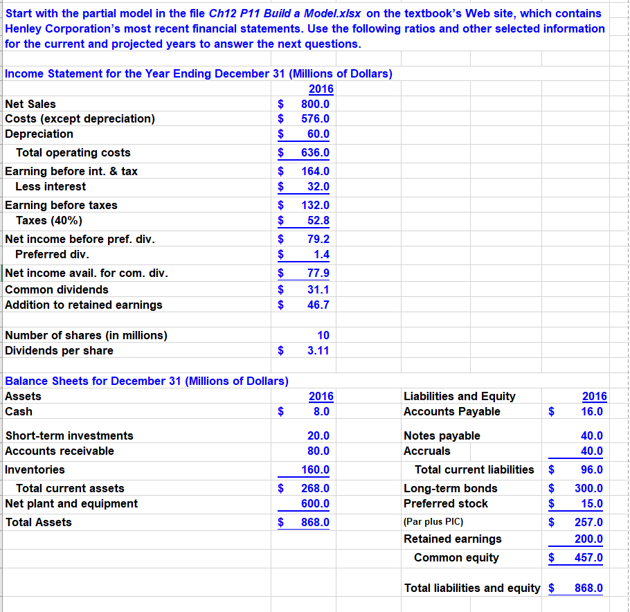 I ONLY NEED PART D AND E. Please show work!!!! Start with
