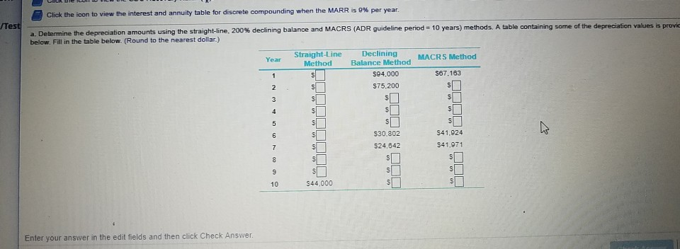alley costs $470,000 and has an estimated life of 10 years (SV.