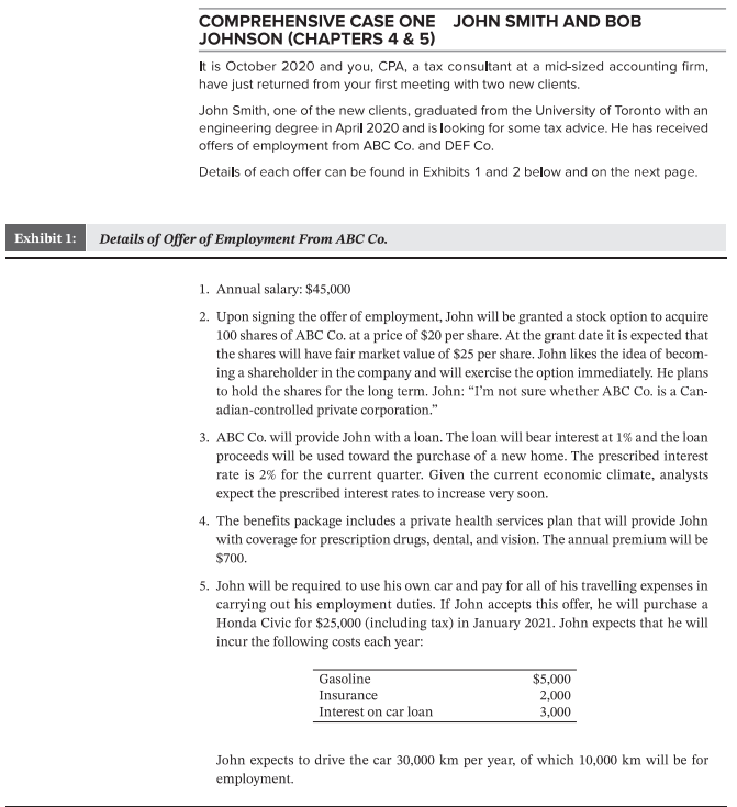  COMPREHENSIVE CASE ONE JOHN SMITH AND BOB JOHNSON (CHAPTERS 4 &