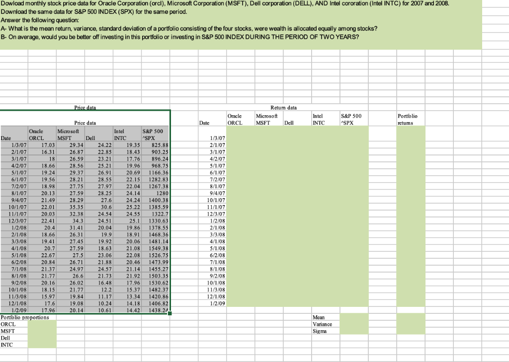 Please help with the steps to solve in excel with the solution/formulas