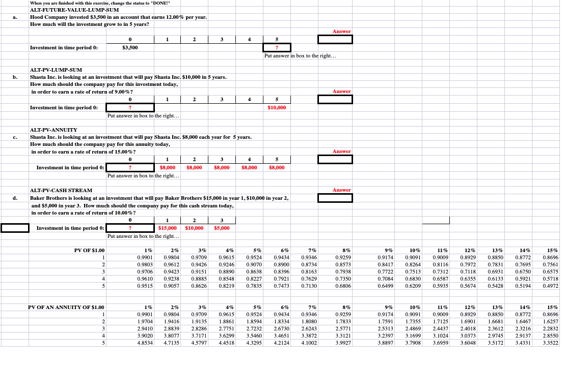 When you are finished with this exercise, change the status to