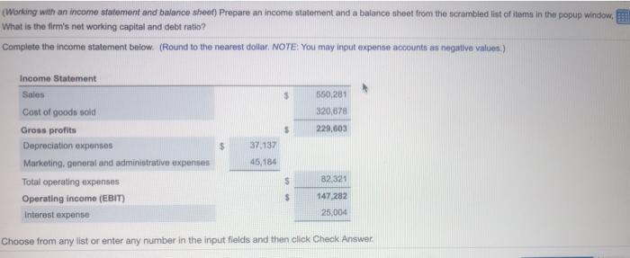 2:5 missing boxes (Working with an income statement and balance sheet Prepare