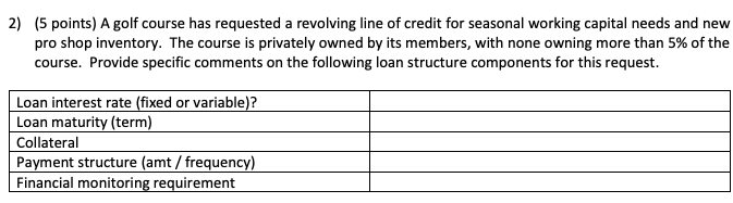  2) (5 points) A golf course has requested a revolving line