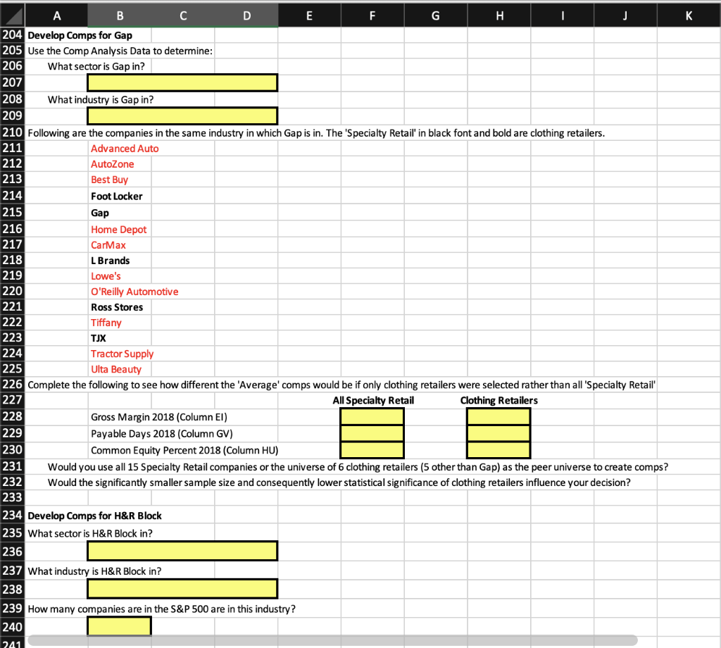 H 170 Use the Comp Analysis Data to determine: 171 What sector