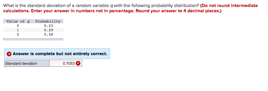  What is the standard deviation of a random variable q with