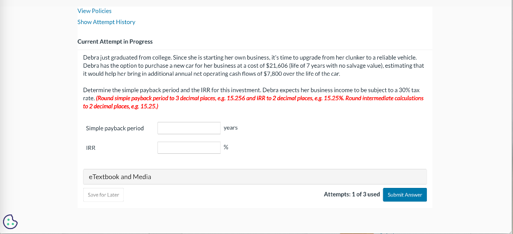 Can I get some help on this problem, please? Debra just