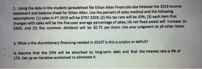  1. Using the data in the student spreadsheet file Ethan Allen