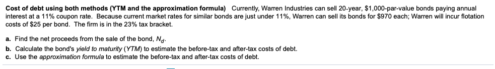  Cost of debt using both methods (YTM and the approximation formula)
