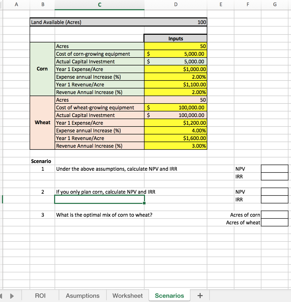 wants you to build a spreadsheet that will calculate NPV and IRR