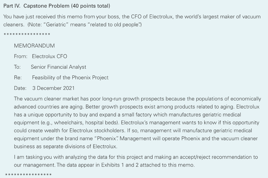  Part IV. Capstone Problem (40 points total) You have just received