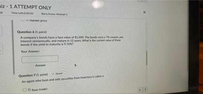  aiz - 1 ATTEMPT ONLY DO Time Left0:33:20 Barry Evansi Attempt