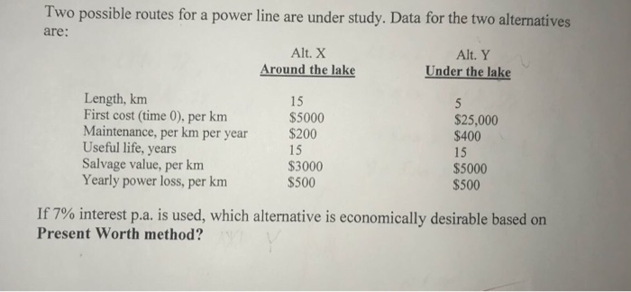 Two possible routes for a power line are under study. Data