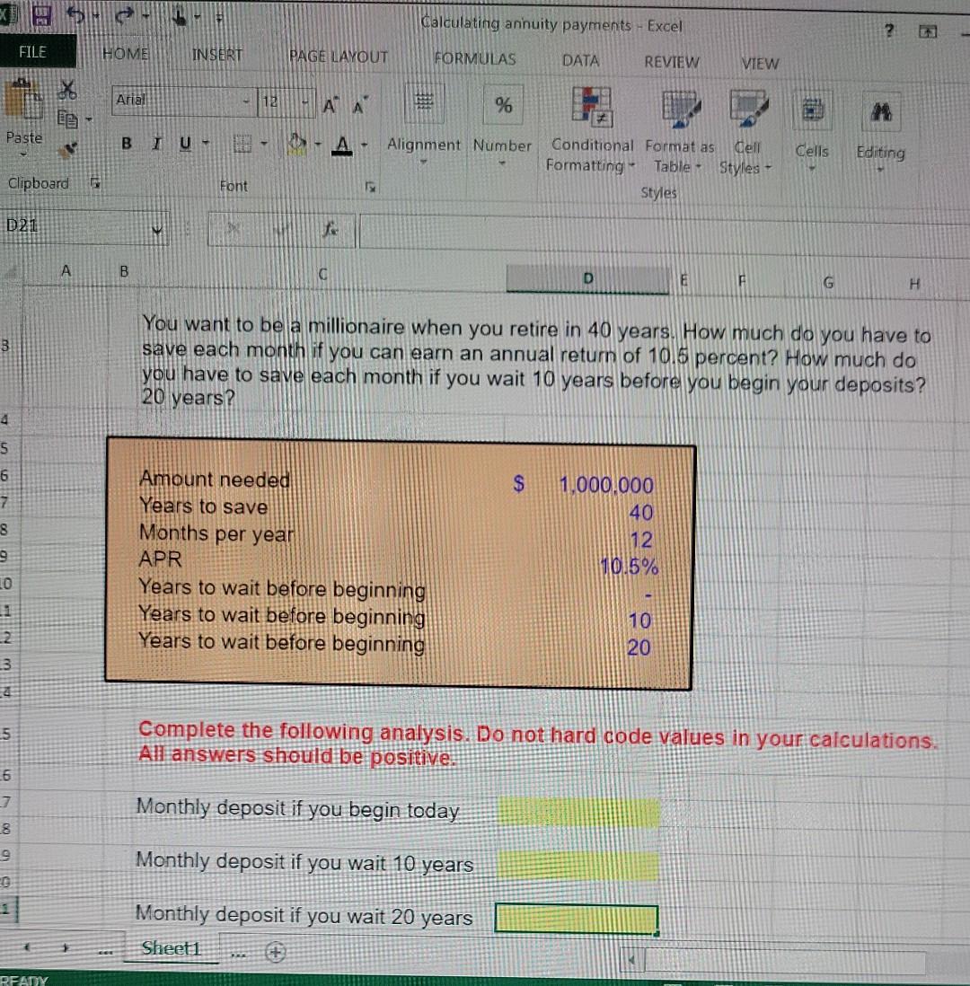  please show me step by step in excel, either typing in