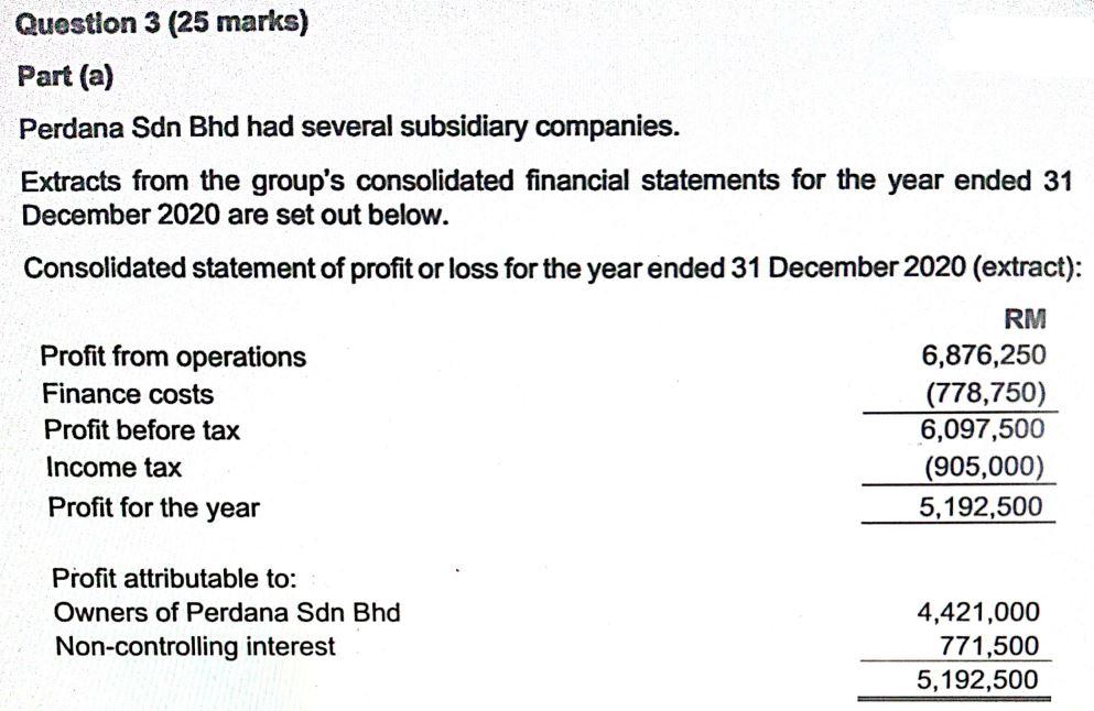 Please help me Question 3 (25 marks) Part(a) Perdana Sdn Bhd had