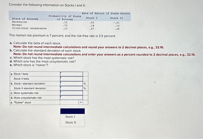 c,d, and e the answer options are "stock 1 or stock 2"