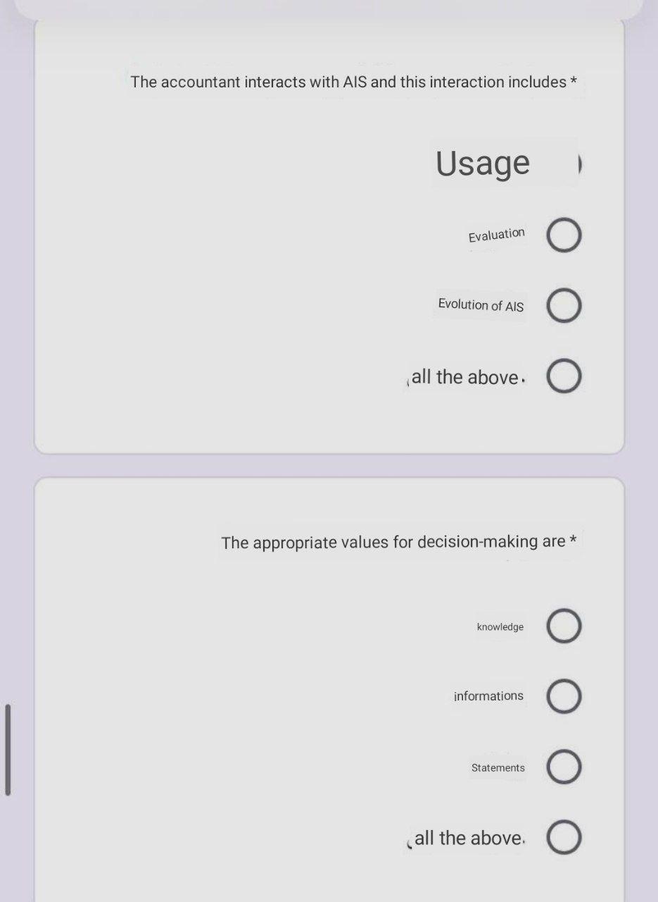 The accountant interacts with AIS and this interaction includes * Usage