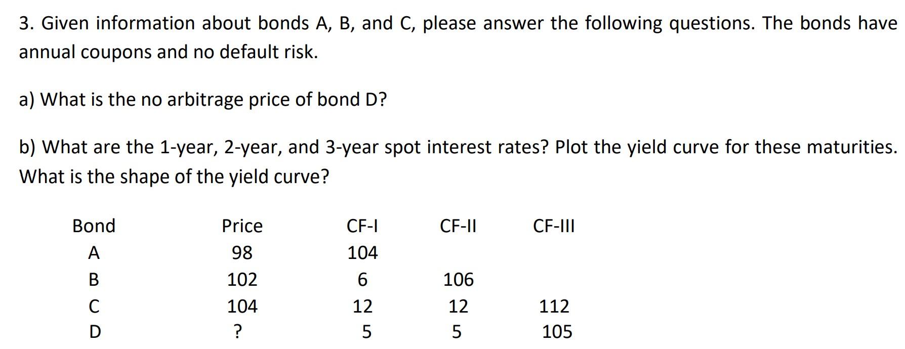  1 3. Given information about bonds A, B, and C, please