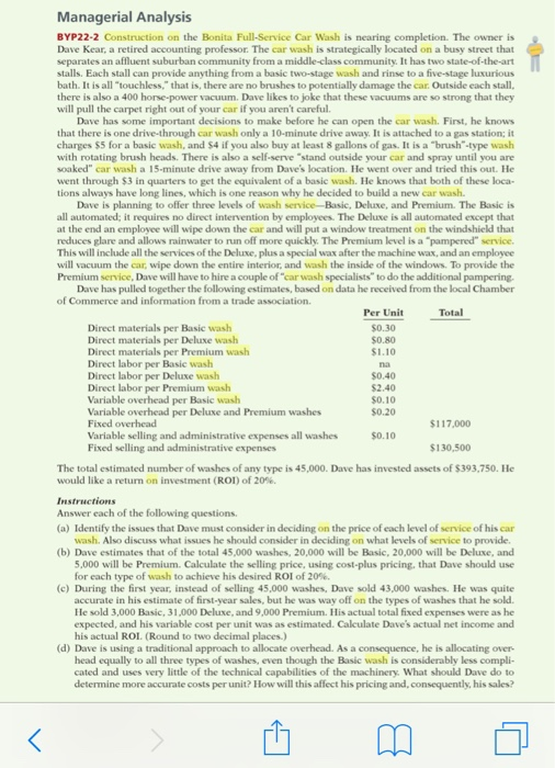  Please help me to get this answer Managerial Analysis BYP22-2 Construction