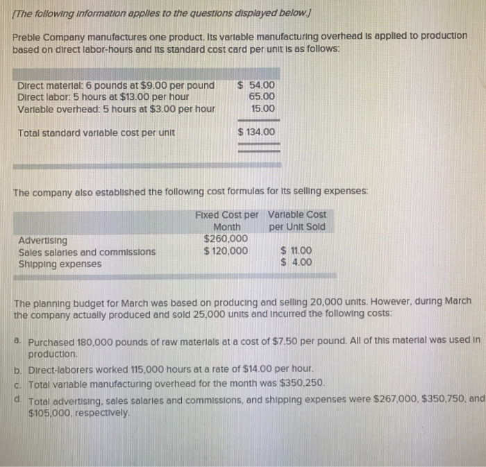  IThe following information applies to the questions displayed below.J Preble Company