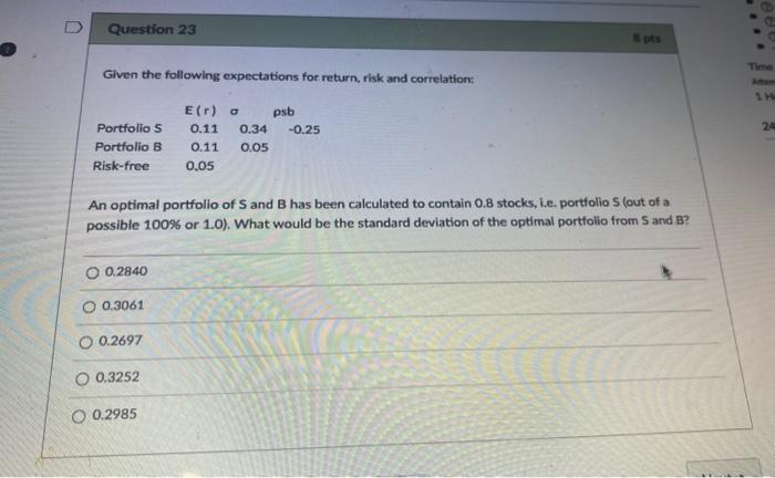  Given the following expectations for return, risk and correlations: An optimal