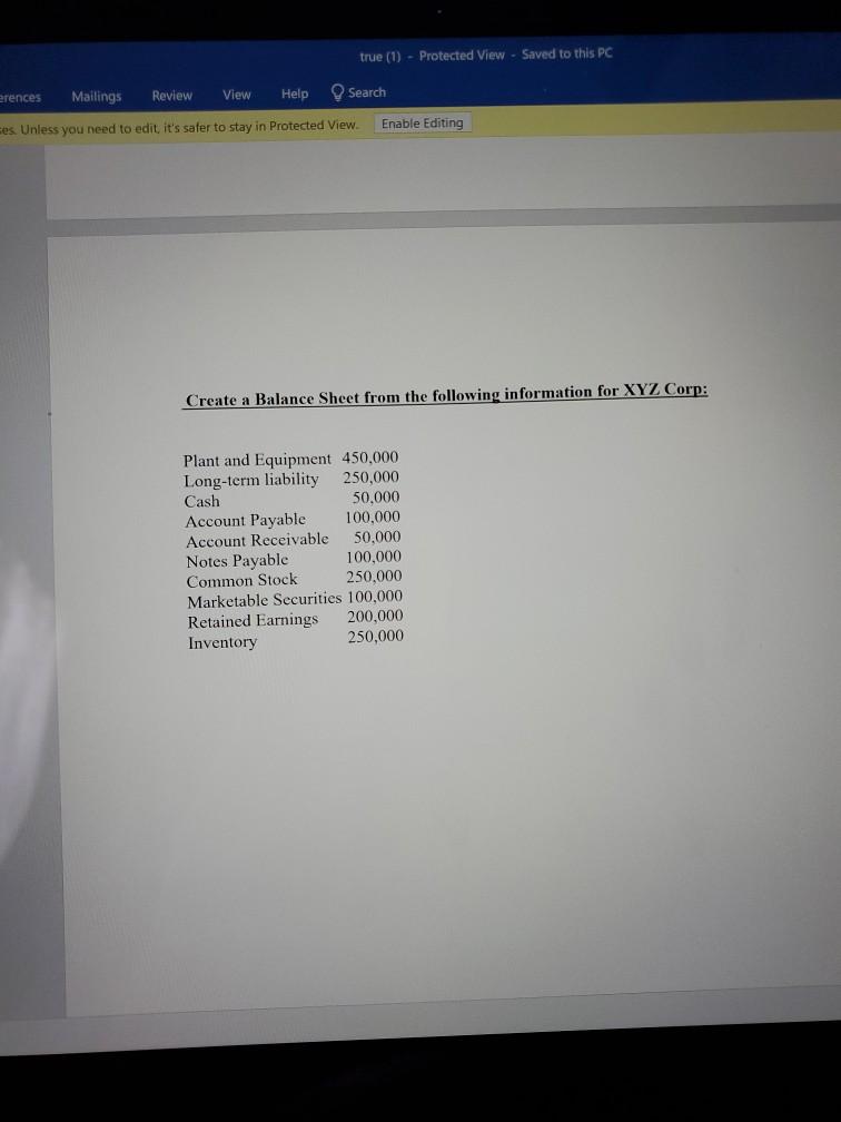 create a balance sheet true (1) - Protected View - Saved