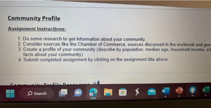  Community Profile Assignment Instructions: 1. Do some research to get information