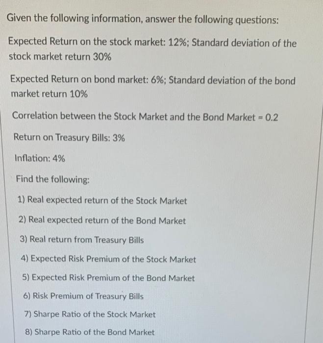  Given the following information, answer the following questions: Expected Return on