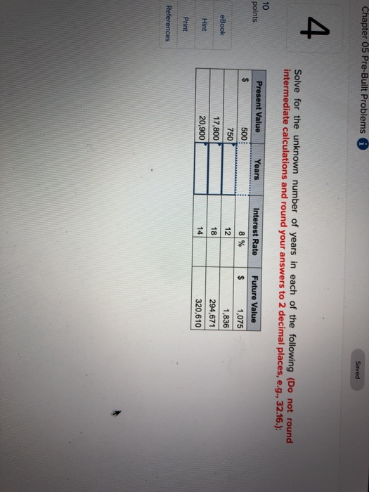  Chapter 05 Pre-Built Problems 4 Solve for the unknown number of