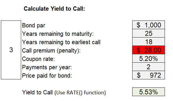  How do you get the call premium? With an excel formula