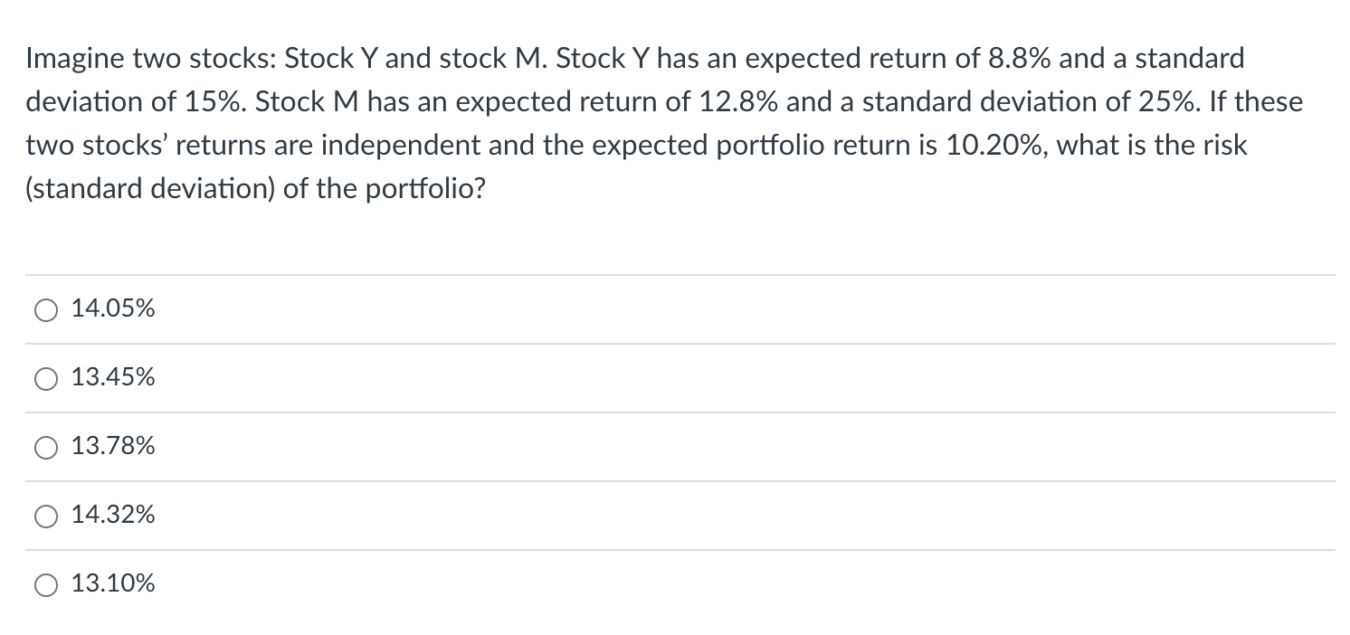 Check your answer to make sure it is correct. Imagine two stocks: