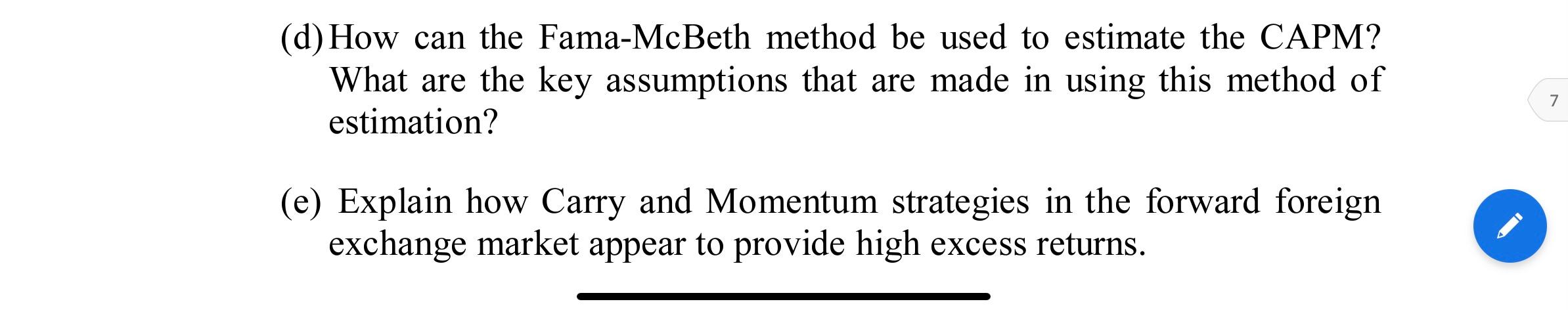 (d) How can the Fama-McBeth method be used to estimate the