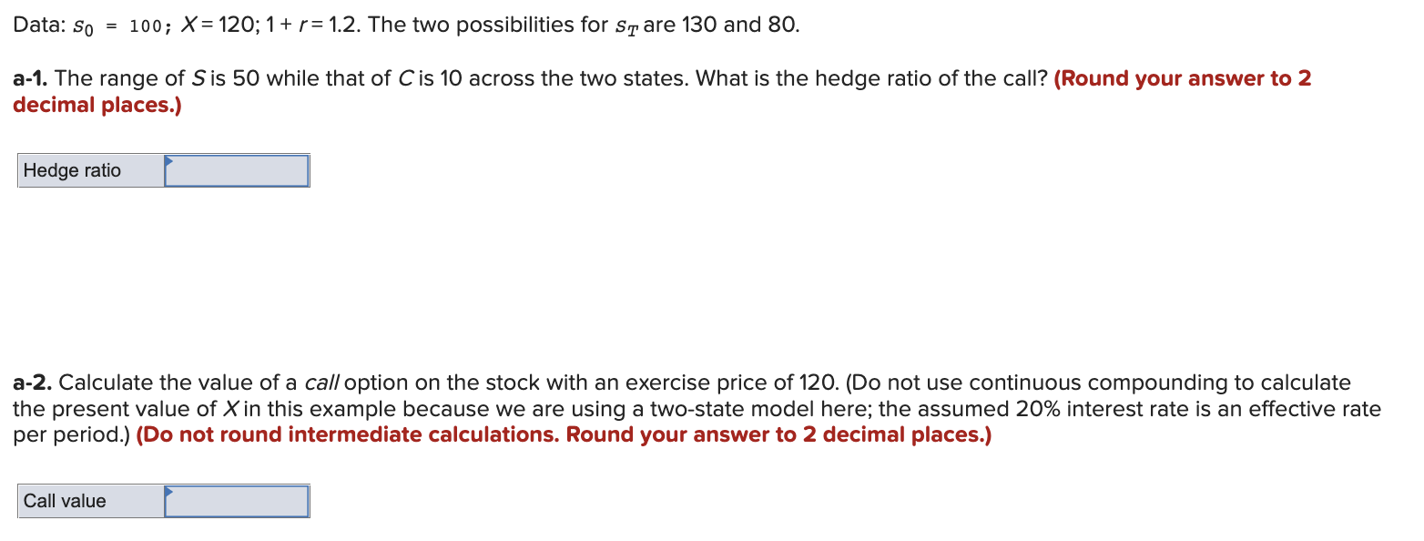 Data: So = 100; X = 120; 1 + r= 1.2.