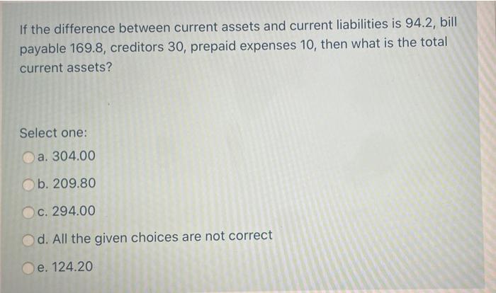  If the difference between current assets and current liabilities is 94.2,