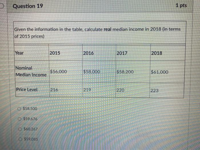  Question 19 1 pts Given the information in the table, calculate