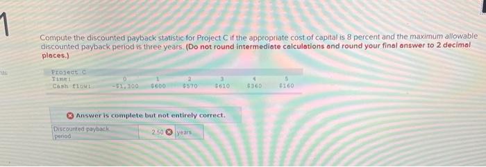  Compute the discounted payback statistic for Project if the appropriate cost