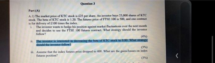can you answer i and iii PLEASE Question 3 Part (A) A.1)