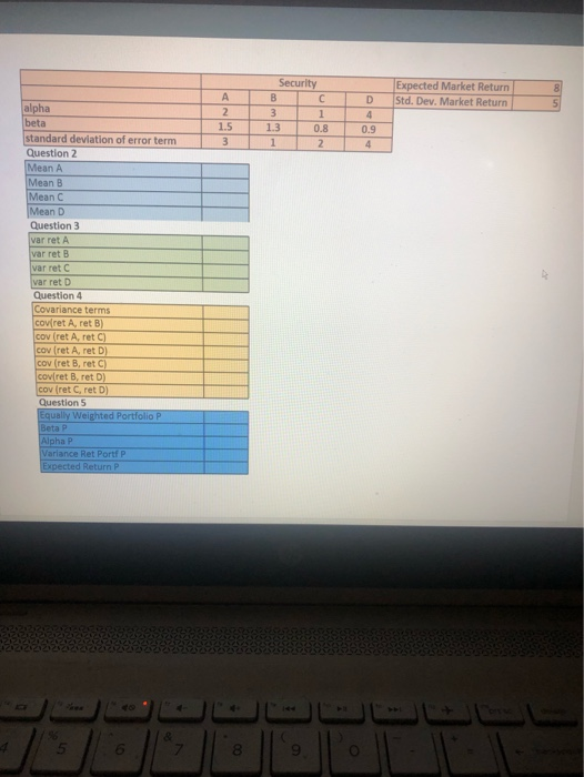solve for question 5. Dark blue chart Security C A Expected Market