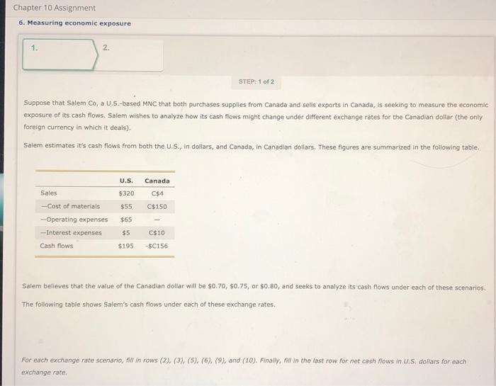  Chapter 10 Assignment 6. Measuring economic exposure 1. 2. STEP: 1